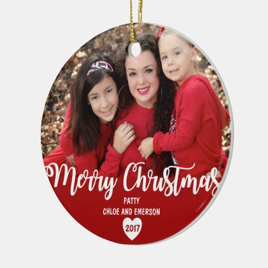 Vrolijk Kerstfeest Gepersonaliseerd 2017 Foto Orna Keramisch Ornament (Links)