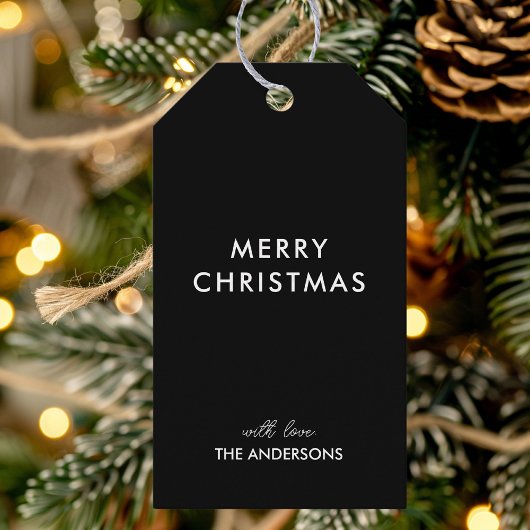 Vrolijk kerstfeest gepersonaliseerd zwart | Aangep Cadeaulabel