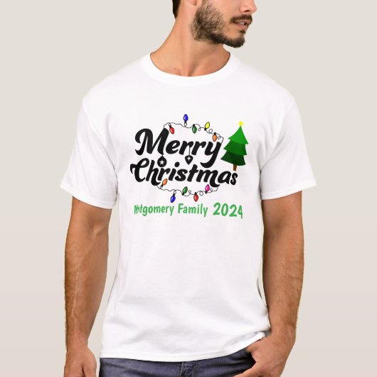 Vrolijk Kerstfeest Gepersonaliseerde Familie T-shirt (Voorkant)