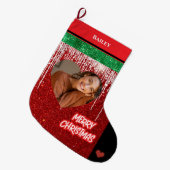 Vrolijk Kerstfeest Gepersonaliseerde Hart Foto en  Grote Kerstsok (Voorkant (Hangend))