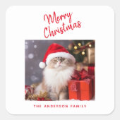 Vrolijk Kerstfeest Gepersonaliseerde Kattenfoto Va Vierkante Sticker (Voorkant)