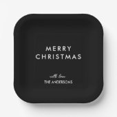 Vrolijk Kerstfeest Gepersonaliseerde Naam Zwart Papieren Bordje (Voorkant)