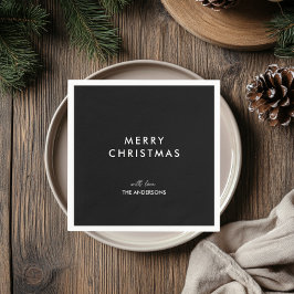 Vrolijk Kerstfeest Gepersonaliseerde Naam Zwart Servet