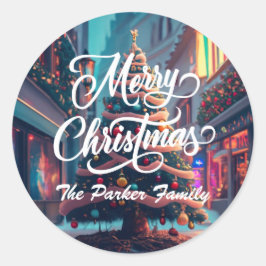 Vrolijk kerstfeest gepersonaliseerde ronde sticker