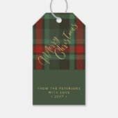 Vrolijk kerstfeest geplakt rood groen goud script cadeaulabel (Voorkant)