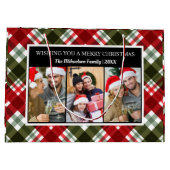 Vrolijk Kerstfeest geruite Tartan foto collage Groot Cadeauzakje (Achterkant)