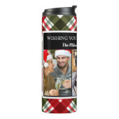 Vrolijk Kerstfeest geruite Tartan foto collage Thermosbeker (Gedraaid links)