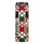 Vrolijk Kerstfeest geruite Tartan foto collage Thermosbeker (Achterkant)