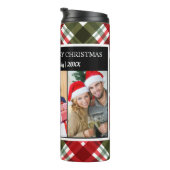 Vrolijk Kerstfeest geruite Tartan foto collage Thermosbeker (Geroteerd rechts)