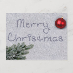 Vrolijk kerstfeest geschreven in de sneeuw feestdagenkaart