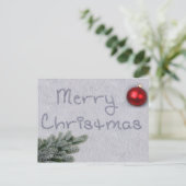 Vrolijk kerstfeest geschreven in de sneeuw feestdagenkaart (Staand voorkant)