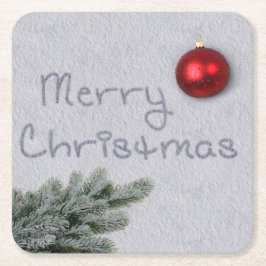 Vrolijk kerstfeest geschreven in de sneeuw kartonnen onderzetters