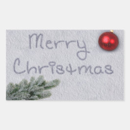 Vrolijk kerstfeest geschreven in de sneeuw rechthoekige sticker