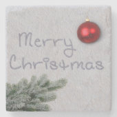 Vrolijk kerstfeest geschreven in de sneeuw stenen onderzetter (Voorkant)