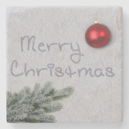 Vrolijk kerstfeest geschreven in de sneeuw stenen onderzetter