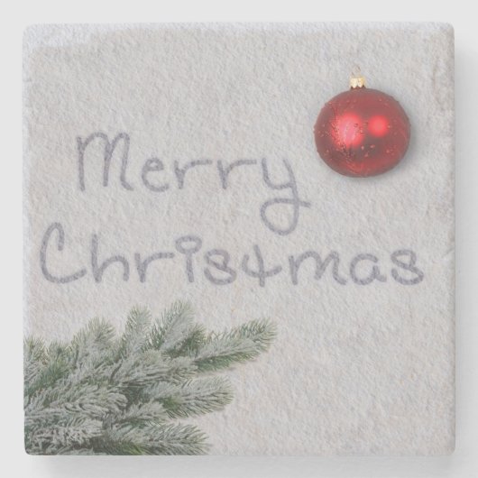 Vrolijk kerstfeest geschreven in de sneeuw stenen onderzetter (Voorkant)