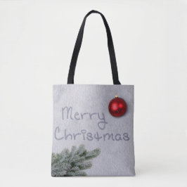 Vrolijk kerstfeest geschreven in de sneeuw tote bag
