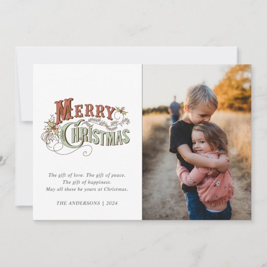 Vrolijk kerstfeest gespeeld Familiefoto Kerstmis Feestdagenkaart (Voorkant)