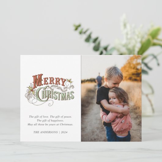 Vrolijk kerstfeest gespeeld Familiefoto Kerstmis Feestdagenkaart (Staand voorkant)