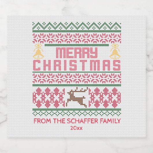 Vrolijk kerstfeest, gestikte stijl bier etiket (Enkel label)