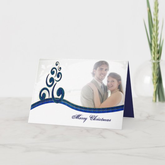 Vrolijk Kerstfeest gestileerde marine blauwe boom Feestdagen Kaart (Voorkant)