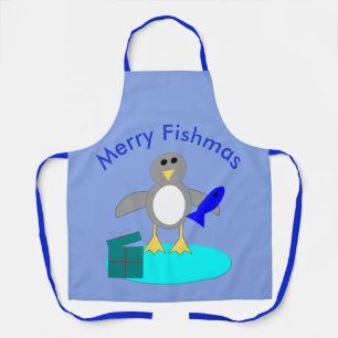 Vrolijk kerstfeest Gevist Penguin Custom Schort