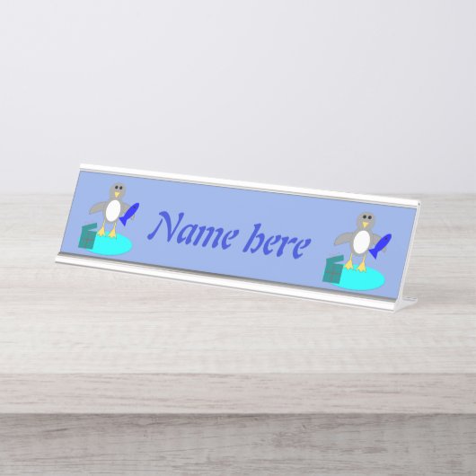 Vrolijk kerstfeest Gevist Penguin Persoonlijk Bureau Naambordje (Voorkant)