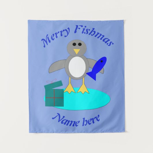 Vrolijk kerstfeest Gevist Penguin Persoonlijk Wandkleed (Voorkant)