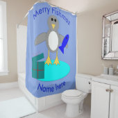 Vrolijk kerstfeest Gevist Penguin Shower Curtain Douchegordijn (In situ)