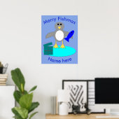 Vrolijk kerstfeest Gevist Poster Penguin (Thuiskantoor)