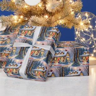 Vrolijk kerstfeest Gezellig  huisje in het bos Cadeaupapier