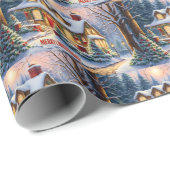 Vrolijk kerstfeest Gezellig huisje in het bos Cadeaupapier (Rol Hoek)