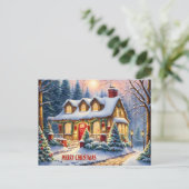 Vrolijk kerstfeest Gezellig huisje in het bos Feestdagenkaart (Staand voorkant)