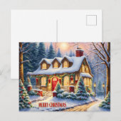 Vrolijk kerstfeest Gezellig huisje in het bos Feestdagenkaart (Voorkant / Achterkant)