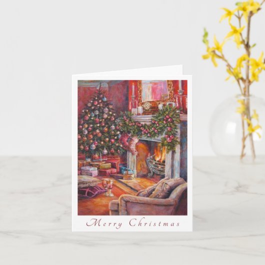 Vrolijk Kerstfeest Gezellige Thuisscène Kaart (Gele Bloem)