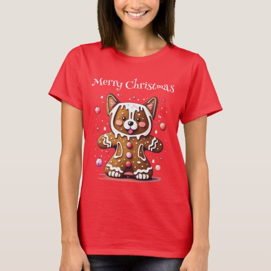 Vrolijk Kerstfeest Gingerbread Husky T-shirt (Voorkant)