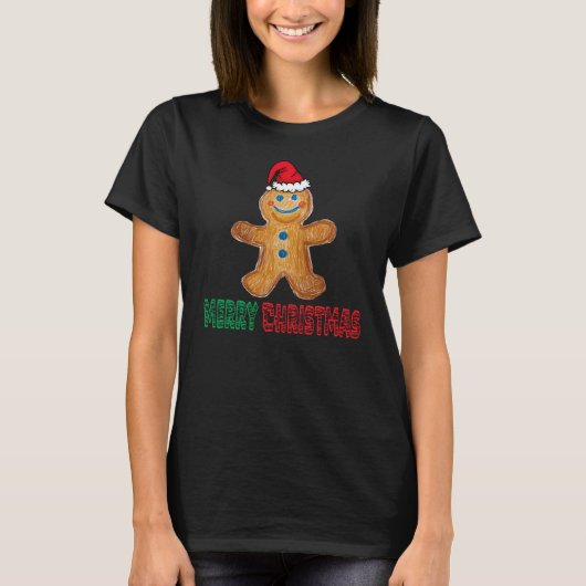 Vrolijk Kerstfeest, Gingerbread Man Cookie T-shirt (Voorkant)