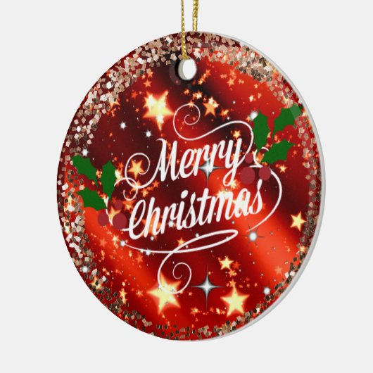 Vrolijk kerstfeest, glans en glitter keramisch ornament (Links)