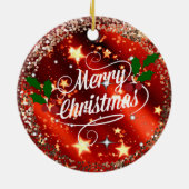 Vrolijk kerstfeest, glans en glitter keramisch ornament (Achterkant)