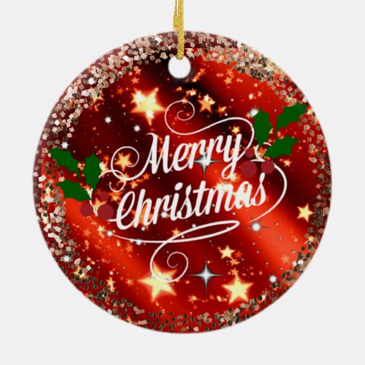 Vrolijk kerstfeest, glans en glitter keramisch ornament (Achterkant)