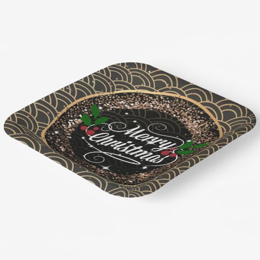 Vrolijk kerstfeest, glans en glitter, papier papieren bordje (Gebogen)