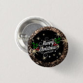 Vrolijk kerstfeest, glans en glitter ronde button 3,2 cm (Voorkant /achterkant)