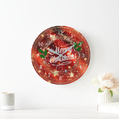 Vrolijk kerstfeest, glans en glitter uiterlijk. grote klok (Huis)