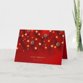 Vrolijk Kerstfeest Glanzend Licht Pine Cone Rood N Feestdagen Kaart