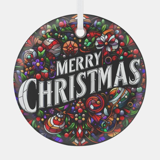 Vrolijk kerstfeest Glas in lood Ornament (Voorkant)