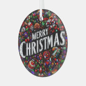 Vrolijk kerstfeest Glas in lood Ornament (Voorkant links)