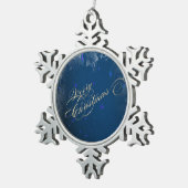 Vrolijk kerstfeest, glitter, blauw tin sneeuwvlok ornament (Rechts)
