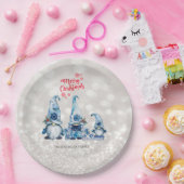 Vrolijk kerstfeest, Glitter Bokeh, Cute Blue Gnome Papieren Bordje (Feest)