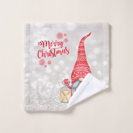 Vrolijk kerstfeest, Glitter Bokeh, Cute Gnome Bad Handdoek (Wasdoekje)