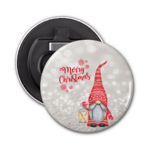 Vrolijk kerstfeest, Glitter Bokeh, Cute Gnome Button Flesopener